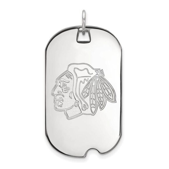 Sterling Silver NHL Chicago Blackhawks Large Dog Tag Pendant